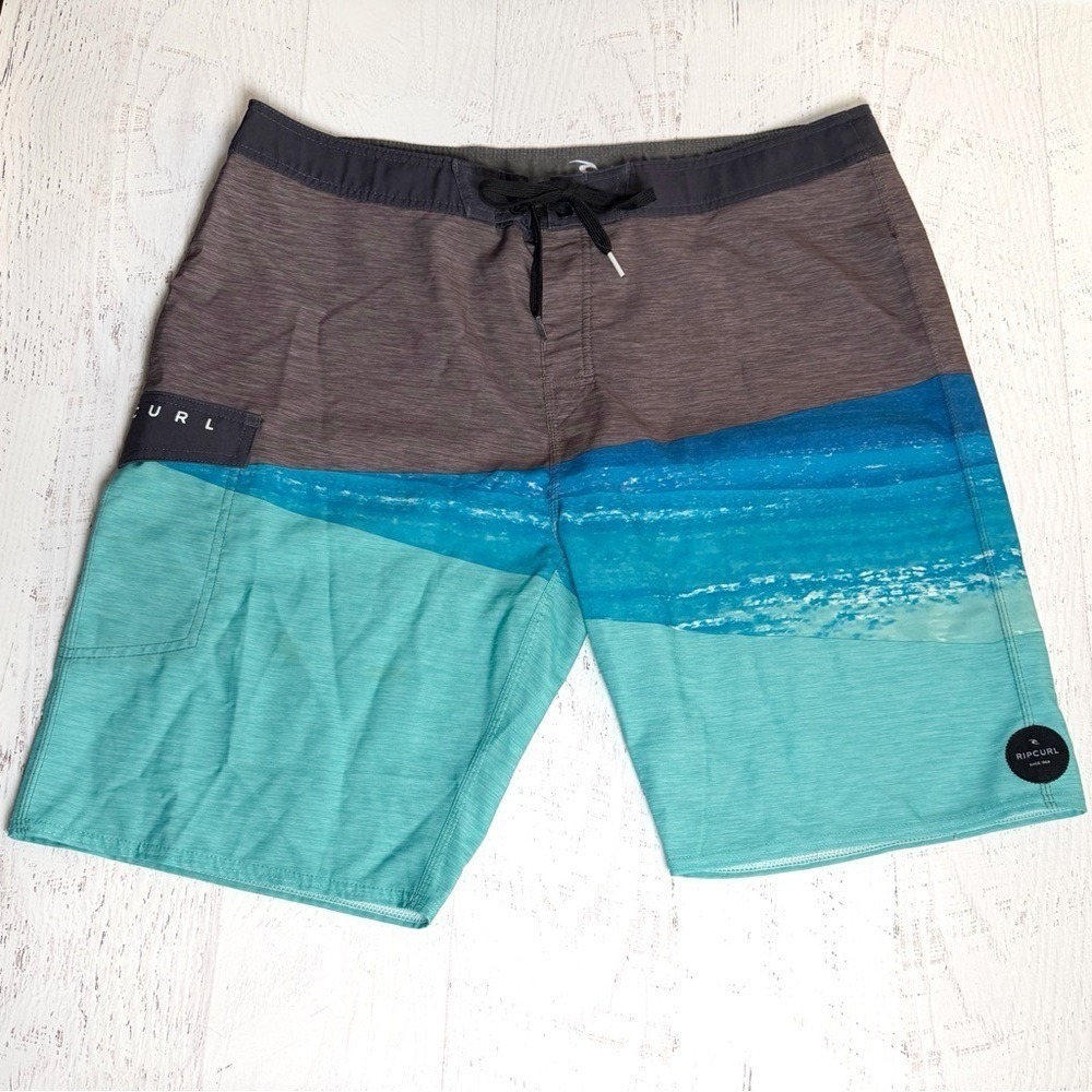 Rip Curl Mens 38 Board Shorts Blue Brown Surf Swim Trunks Quick Dry Beach